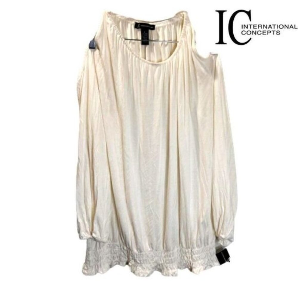 International Concepts Women's Crew Neck Long Sleeves‎ Chic Cold Shoulder top